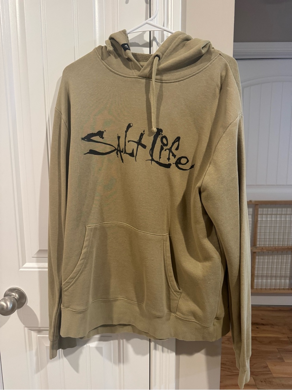Salt Life Tan Hoodie with Black Script Logo